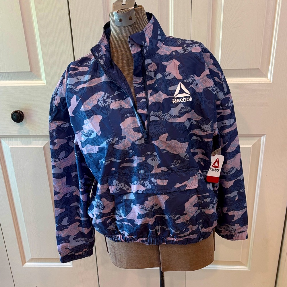 Reebok lightweight blue indigo mesh lined 3/4 elastic waist pullover Jacket
